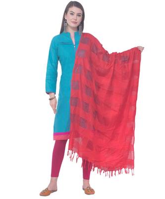 A R SILK Window Square Red Colour Cotton Regular Dupattas/Chunnis 1