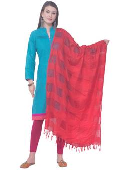 A R SILK Window Square Red Colour Cotton Regular Dupattas/Chunnis