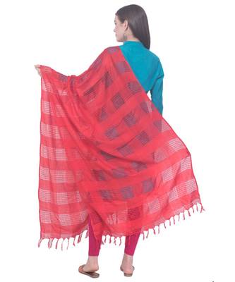 A R SILK Window Square Red Colour Cotton Regular Dupattas/Chunnis 2