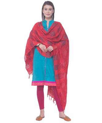 A R SILK Window Square Red Colour Cotton Regular Dupattas/Chunnis 3