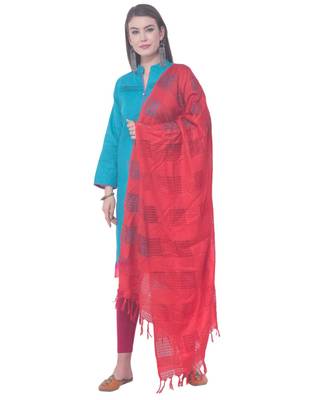 A R SILK Window Square Red Colour Cotton Regular Dupattas/Chunnis 4