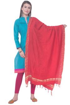 A R SILK Golden Border Red Colour Cotton Regular Dupattas/Chunnis