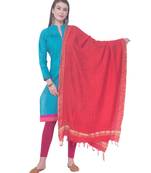 A R SILK Golden Border Red Colour Cotton Regular Dupattas/Chunnis