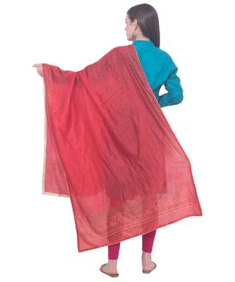 A R SILK Siroski Work Red Colour Silk Fancy Dupatta/Chunnis 2