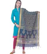 A R SILK Block Print Navy Blue Colour Chanderi cotton Regular Dupattas/Chunnis