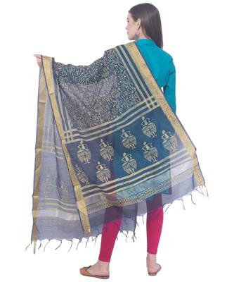 A R SILK Block Print Navy Blue Colour Chanderi cotton Regular Dupattas/Chunnis 2