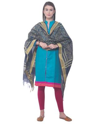 A R SILK Block Print Navy Blue Colour Chanderi cotton Regular Dupattas/Chunnis 3