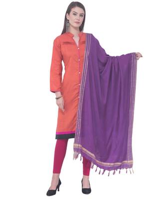 A R SILK Golden Border Purple Colour Cotton Regular Dupattas/Chunnis 1