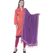 A R SILK Golden Border Purple Colour Cotton Regular Dupattas/Chunnis