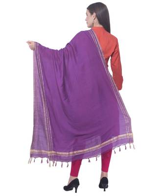 A R SILK Golden Border Purple Colour Cotton Regular Dupattas/Chunnis 2