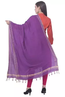A R SILK Golden Border Purple Colour Cotton Regular Dupattas/Chunnis