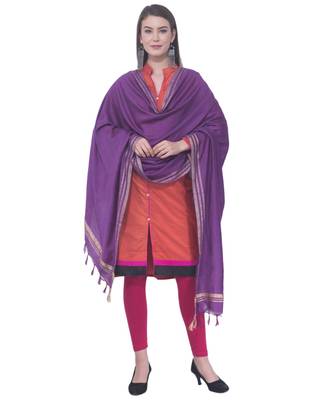 A R SILK Golden Border Purple Colour Cotton Regular Dupattas/Chunnis 3
