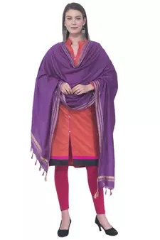 A R SILK Golden Border Purple Colour Cotton Regular Dupattas/Chunnis