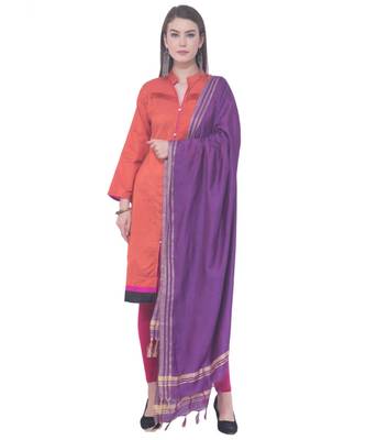 A R SILK Golden Border Purple Colour Cotton Regular Dupattas/Chunnis 4