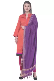 A R SILK Golden Border Purple Colour Cotton Regular Dupattas/Chunnis