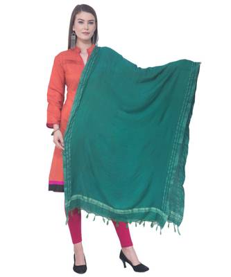 A R SILK Golden Border Green Colour Cotton Regular Dupattas/Chunnis 1