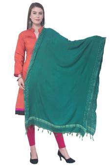 A R SILK Golden Border Green Colour Cotton Regular Dupattas/Chunnis