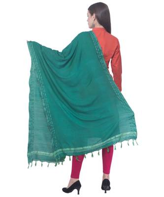 A R SILK Golden Border Green Colour Cotton Regular Dupattas/Chunnis 2