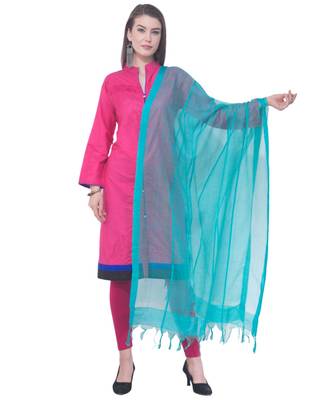 A R SILK Buta Cutting Firozi Cota Cotton Regular Dupattas & Chunnis 1
