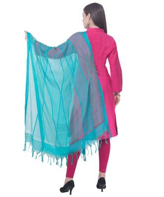 A R SILK Buta Cutting Firozi Cota Cotton Regular Dupattas & Chunnis 2