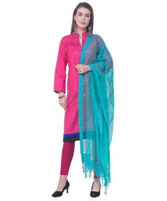 A R SILK Buta Cutting Firozi Cota Cotton Regular Dupattas & Chunnis 4