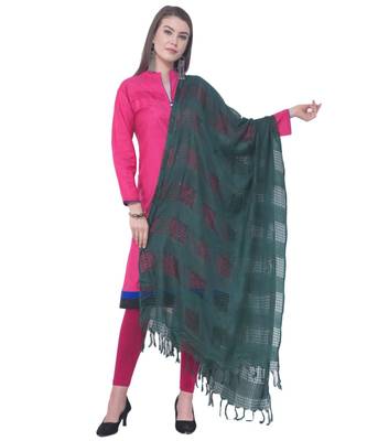 A R SILK Window Square Green Colour Cotton Regular Dupattas/Chunnis 1