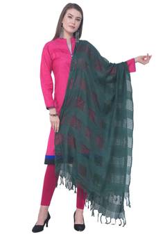 A R SILK Window Square Green Colour Cotton Regular Dupattas/Chunnis