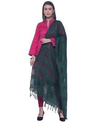 A R SILK Window Square Green Colour Cotton Regular Dupattas/Chunnis 4
