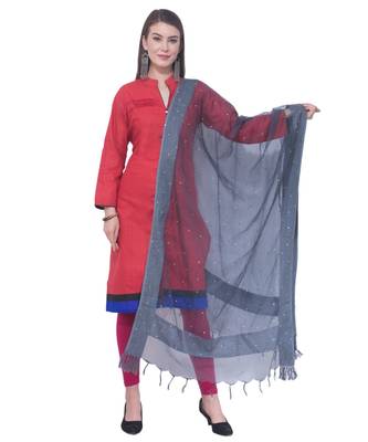 A R SILK Chandna Grey Colour Organza Cotton Fancy Dupatta/Chunnis 1