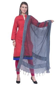 A R SILK Chandna Grey Colour Organza Cotton Fancy Dupatta/Chunnis