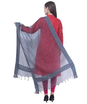 A R SILK Chandna Grey Colour Organza Cotton Fancy Dupatta/Chunnis 2