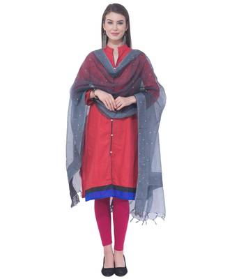 A R SILK Chandna Grey Colour Organza Cotton Fancy Dupatta/Chunnis 3