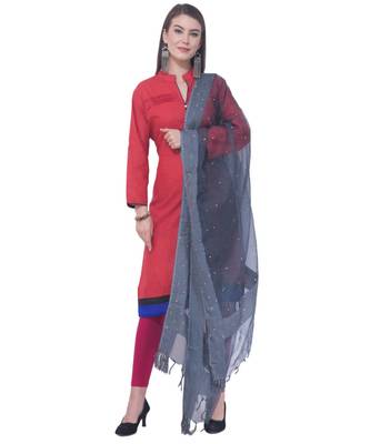 A R SILK Chandna Grey Colour Organza Cotton Fancy Dupatta/Chunnis 4