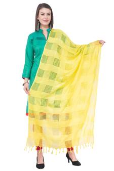 A R SILK Window Square Yellow Colour Cotton Regular Dupattas/Chunnis