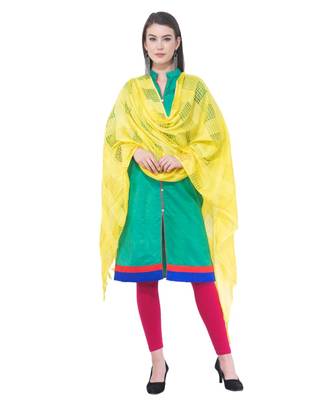 A R SILK Window Square Yellow Colour Cotton Regular Dupattas/Chunnis 3