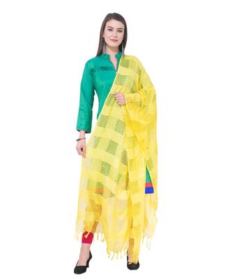 A R SILK Window Square Yellow Colour Cotton Regular Dupattas/Chunnis 4