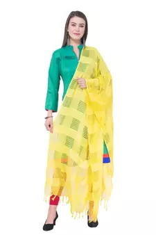 A R SILK Window Square Yellow Colour Cotton Regular Dupattas/Chunnis