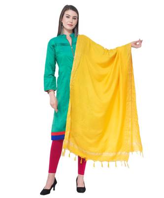 A R SILK Golden Border Yellow Colour Cotton Regular Dupattas/Chunnis 1