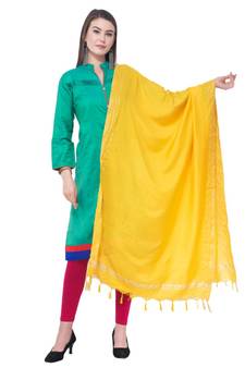 A R SILK Golden Border Yellow Colour Cotton Regular Dupattas/Chunnis