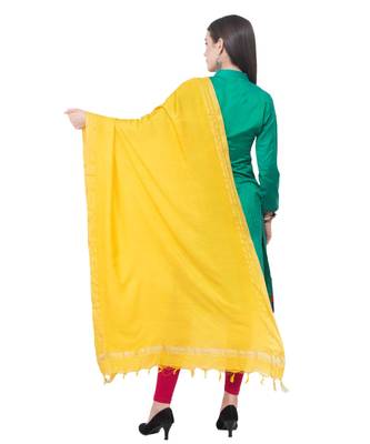 A R SILK Golden Border Yellow Colour Cotton Regular Dupattas/Chunnis 2