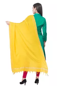 A R SILK Golden Border Yellow Colour Cotton Regular Dupattas/Chunnis