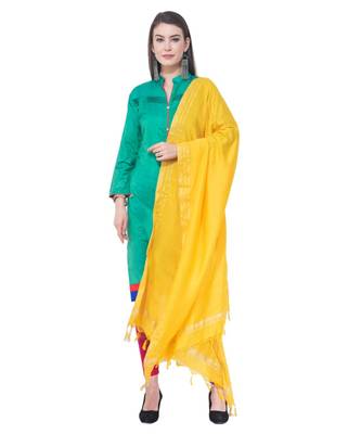 A R SILK Golden Border Yellow Colour Cotton Regular Dupattas/Chunnis 4