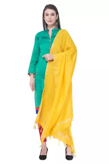 A R SILK Golden Border Yellow Colour Cotton Regular Dupattas/Chunnis