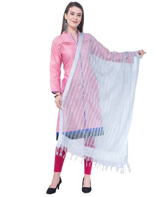 A R SILK White Color Cota Cotton Regular Dupattas & Chunnis 1
