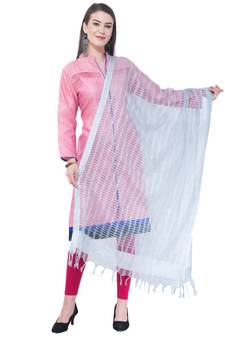 A R SILK White Color Cota Cotton Regular Dupattas & Chunnis