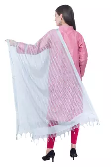 A R SILK White Color Cota Cotton Regular Dupattas & Chunnis