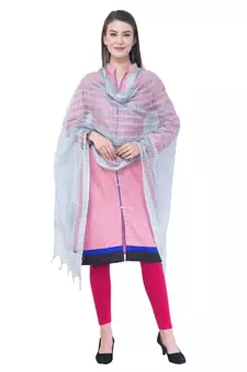 A R SILK White Color Cota Cotton Regular Dupattas & Chunnis