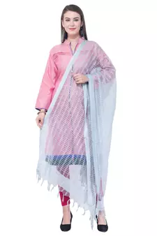 A R SILK White Color Cota Cotton Regular Dupattas & Chunnis