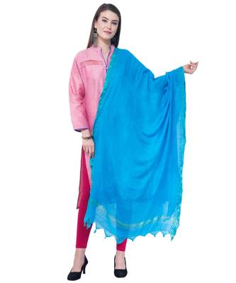 A R SILK Golden Border Dark Firozi Colour Cotton Regular Dupattas/Chunnis 1