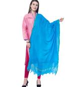 A R SILK Golden Border Dark Firozi Colour Cotton Regular Dupattas/Chunnis